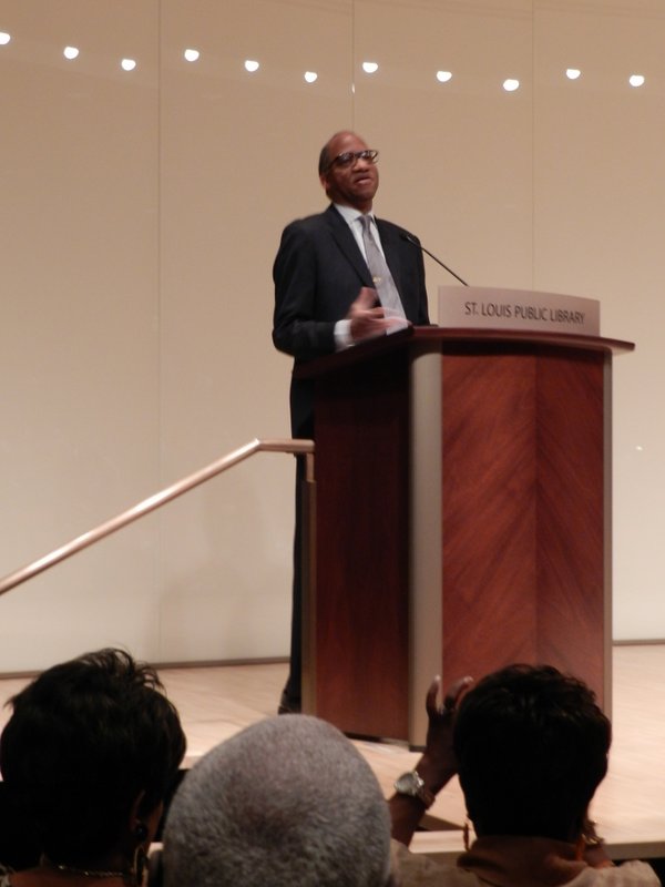 Wil Haygood wearing a tie clip given to him by Eugene Allen, given to him by John F. Kennedy.